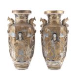 A PAIR OF JAPANESE POLYCHROME AND GOLD ENAMELED CERAMIC VASES LATE 19TH CENTURY.
