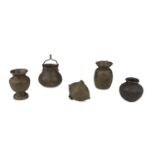 FIVE SMALL BRONZE CONTAINERS INDIA FIRST HALF OF THE 20TH CENTURY