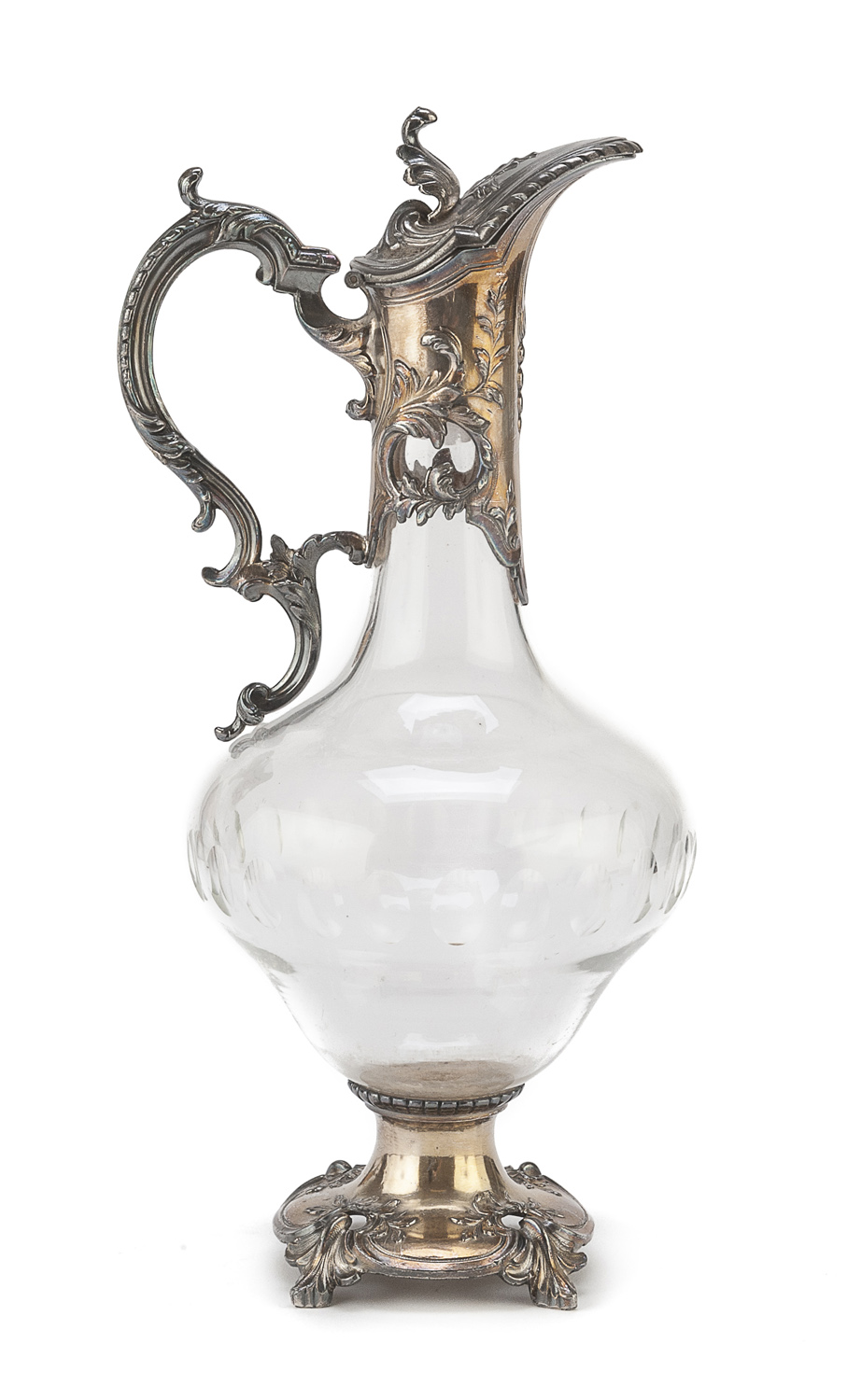 CARAFE IN GLASS AND SILVER-PLATED METAL ITALY 20th CENTURY