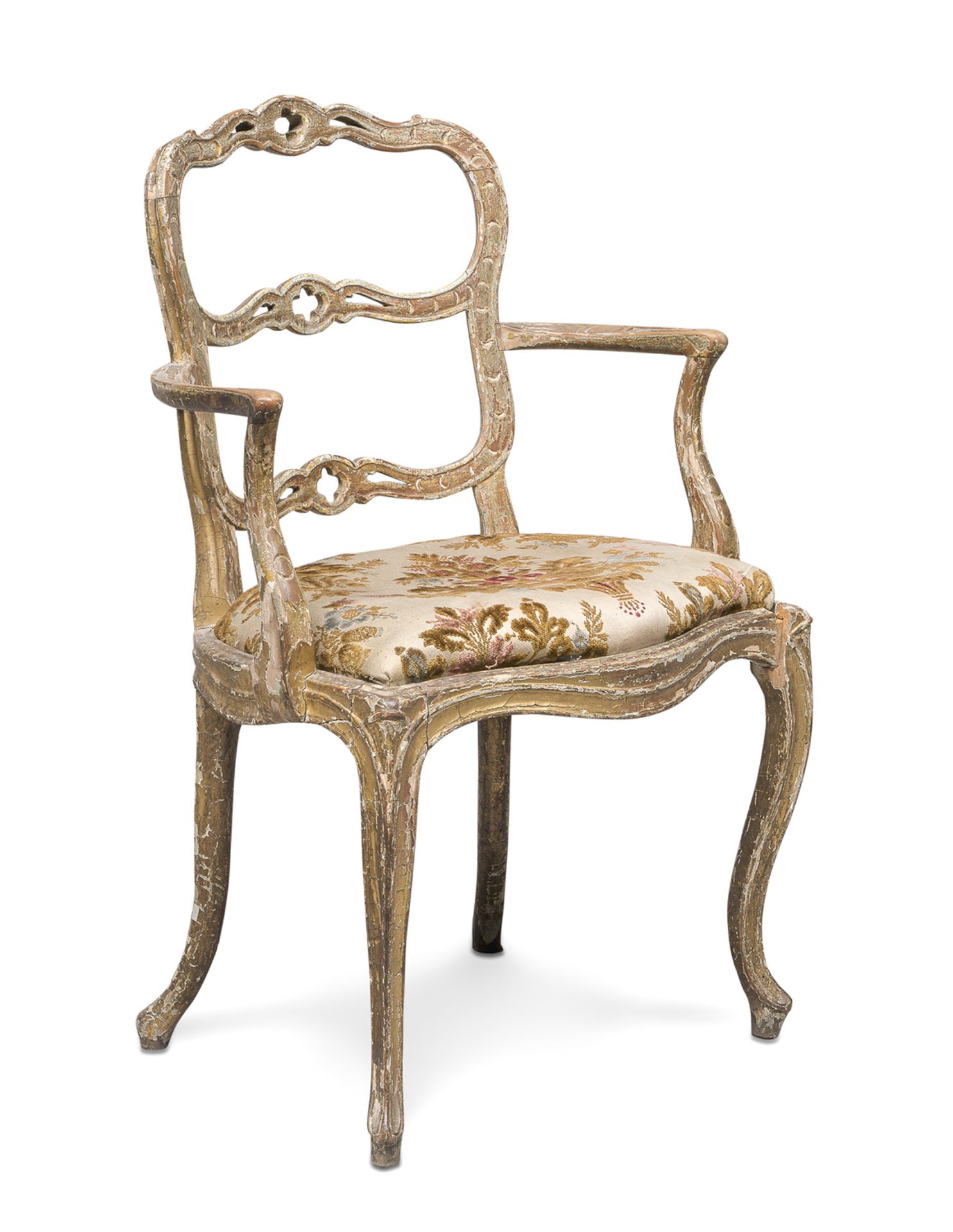 REMAINS OF LACQUERED WOODEN ARMCHAIR PROBABLY VENETO LATE 18th CENTURY