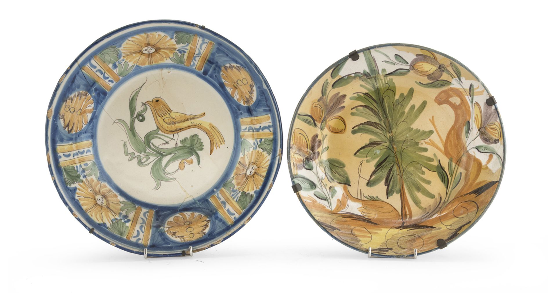 TWO MAJOLICA PLATES TALAVERA DE LA REINA SPAIN LATE 18th CENTURY