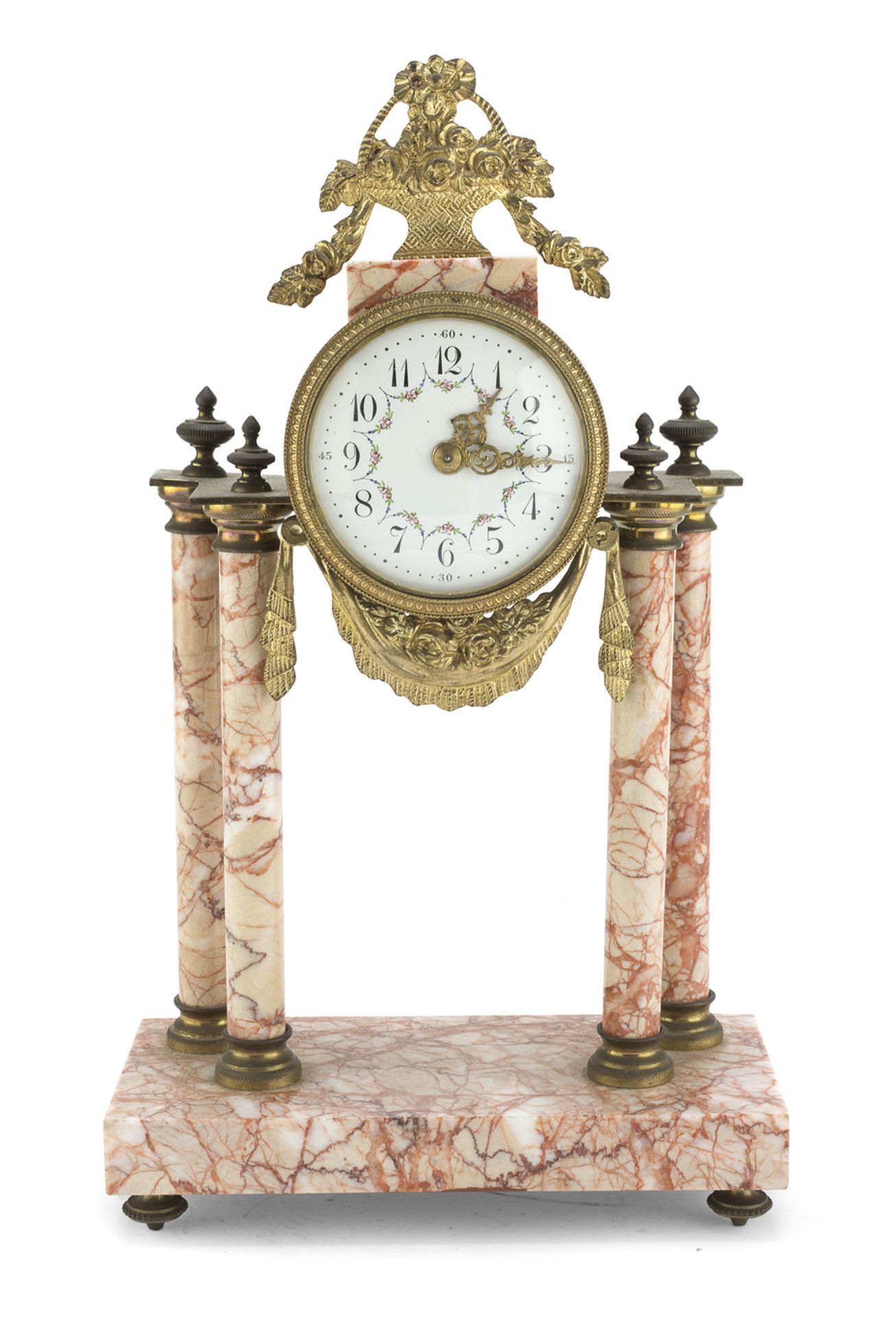 TABLE CLOCK IN PINK VERONA MARBLE LATE 19th CENTURY