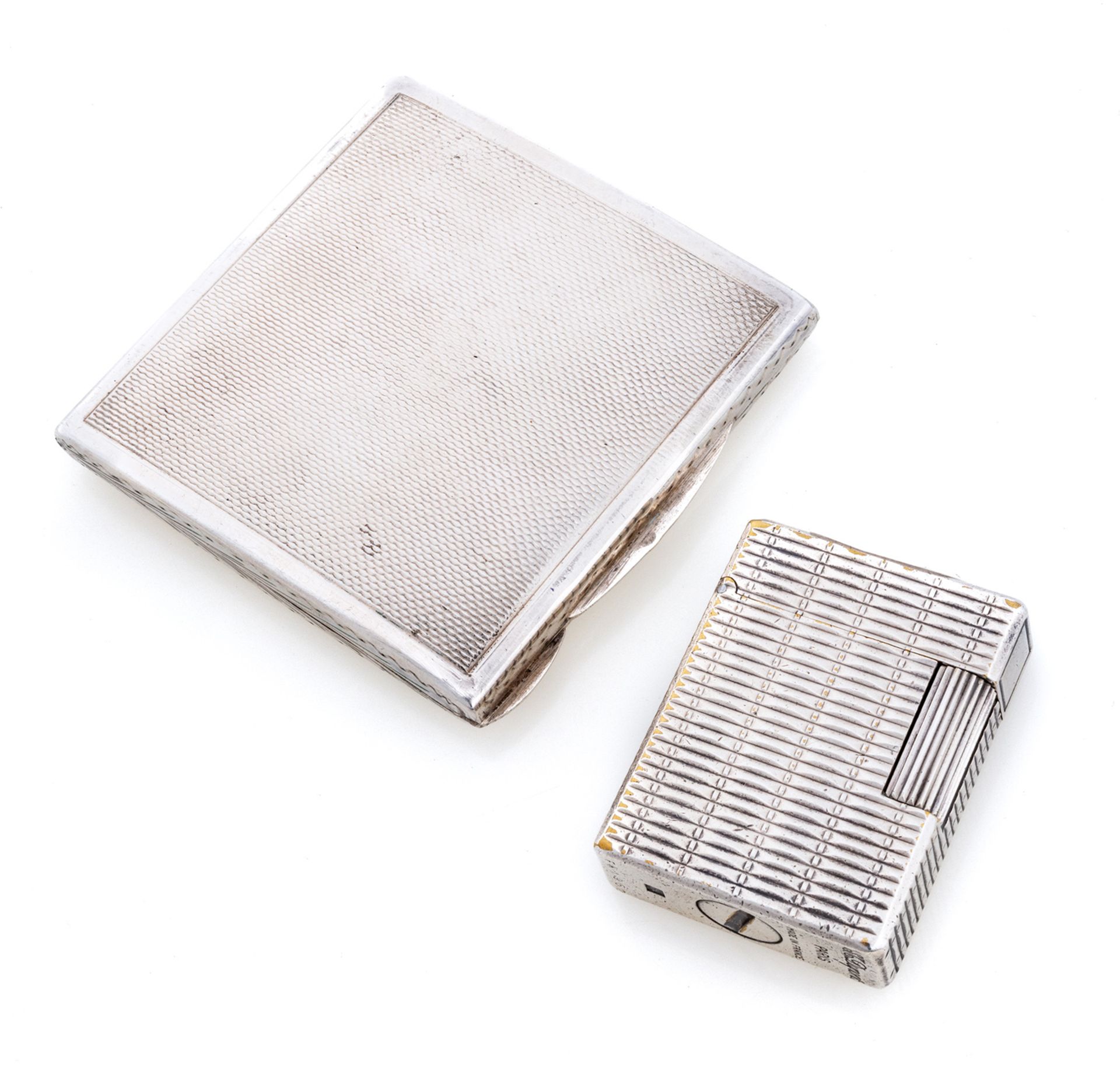 SILVER DUPONT LIGHTER AND CIGARETTE CASE