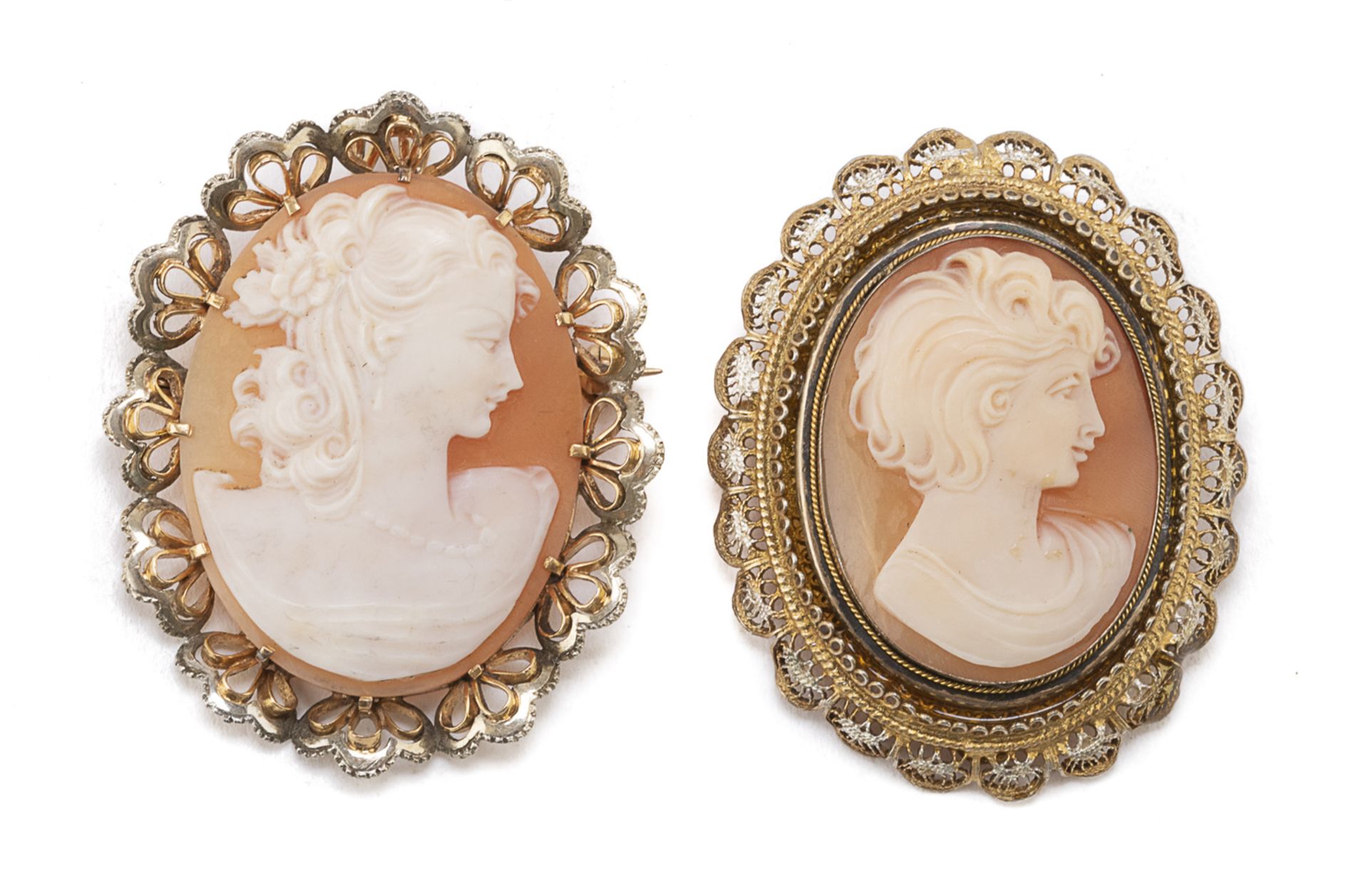 TWO GOLD AND SILVER BROOCHES