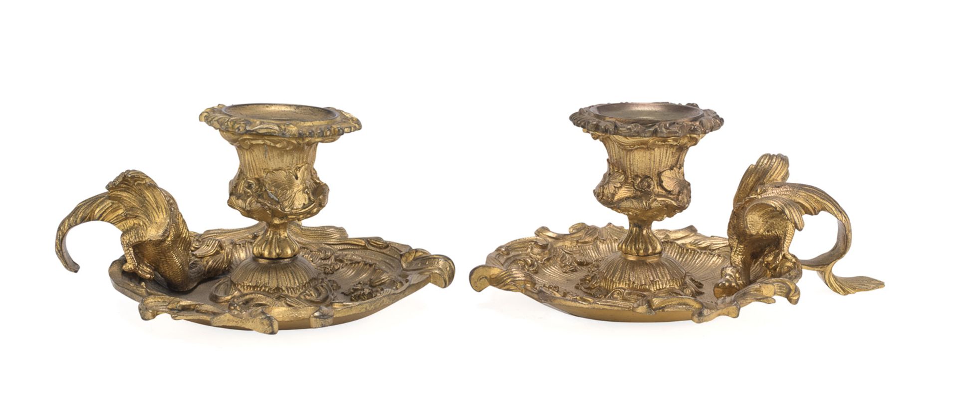 BEAUTIFUL PAIR OF SMALL CANDLESTICKS IN GILDED BRONZE 19th CENTURY