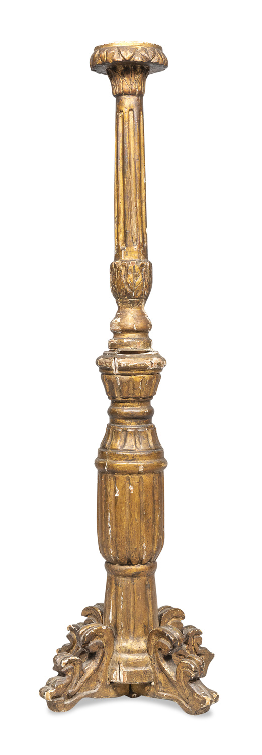 FLOOR CANDLESTICK IN GILTWOOD PROBABLY NAPLES 17TH CENTURY
