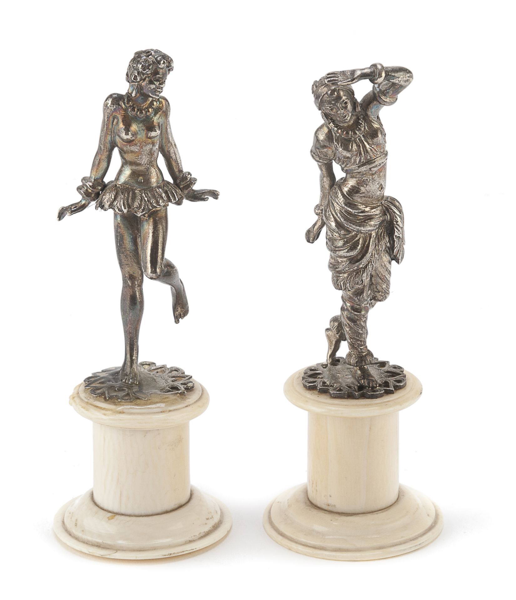 PAIR OF SMALL SILVER SCULPTURES ITALY EARLY 20TH CENTURY