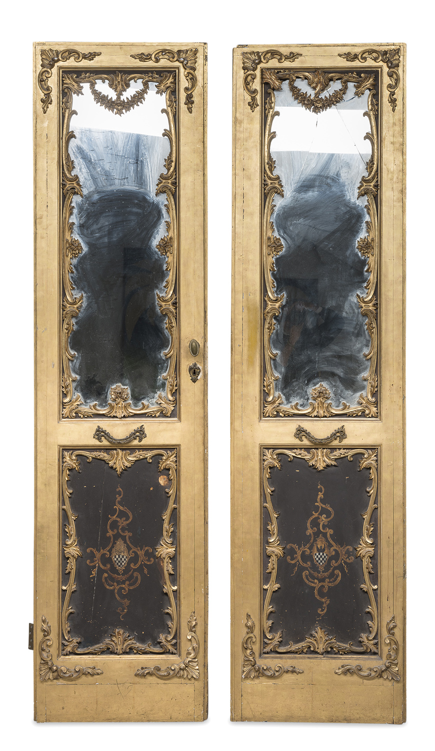 BEAUTIFUL PAIR OF DOORS IN LACQUERED AND GILDED WOOD ELEMENTS OF THE 19TH CENTURY