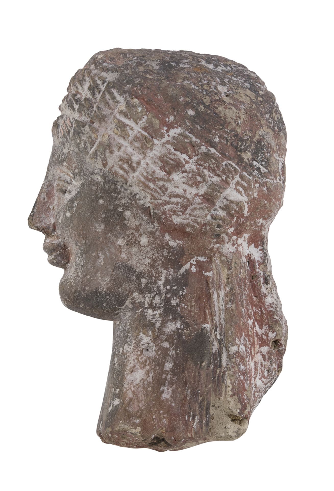 HEAD IN COMPOSITE MATERIAL ETRUSCAN STYLE 20TH CENTURY - Image 2 of 2