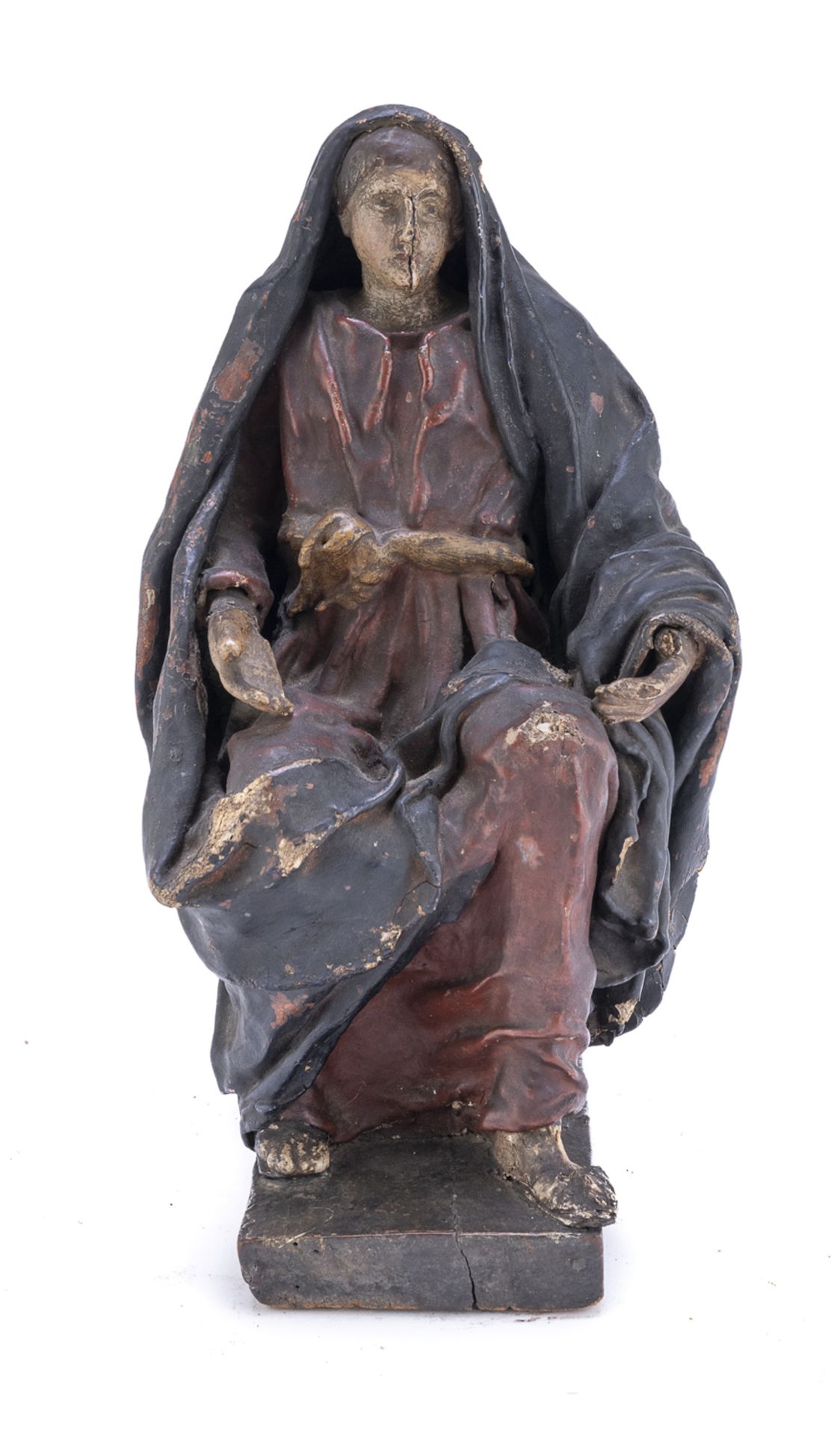 WOOD SCULPTURE OF THE SITTING VIRGIN CENTRAL EUROPE 18TH CENTURY