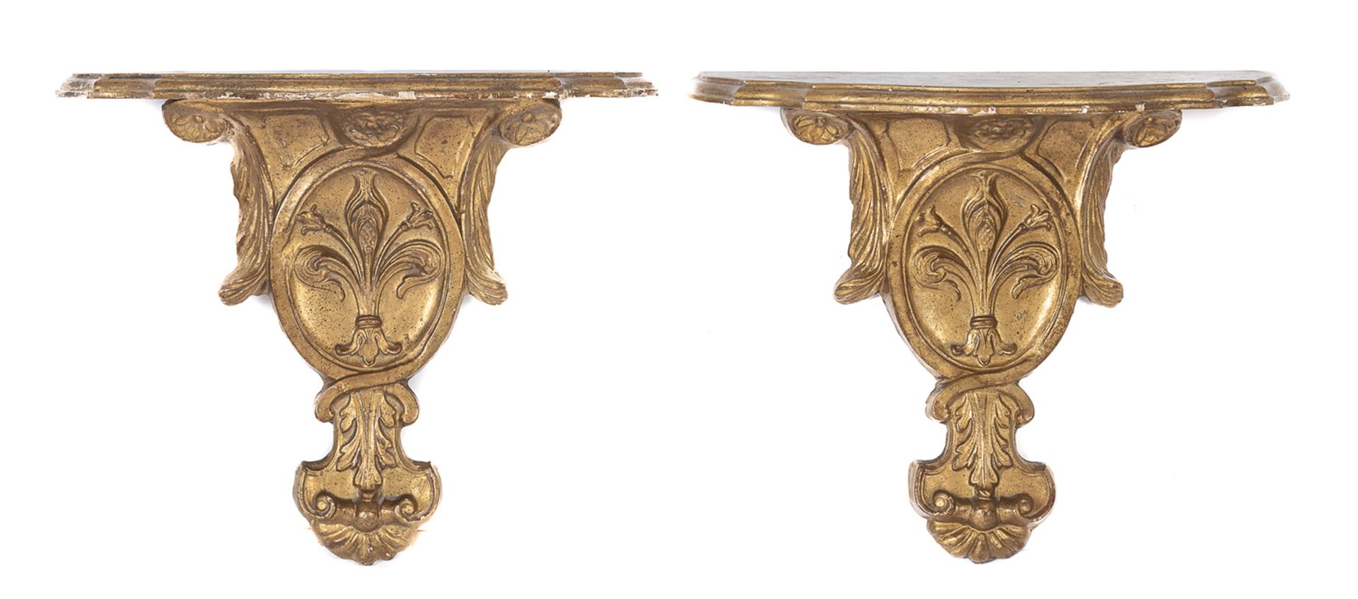 PAIR OF GILTWOOD SHELVES EARLY 20TH CENTURY