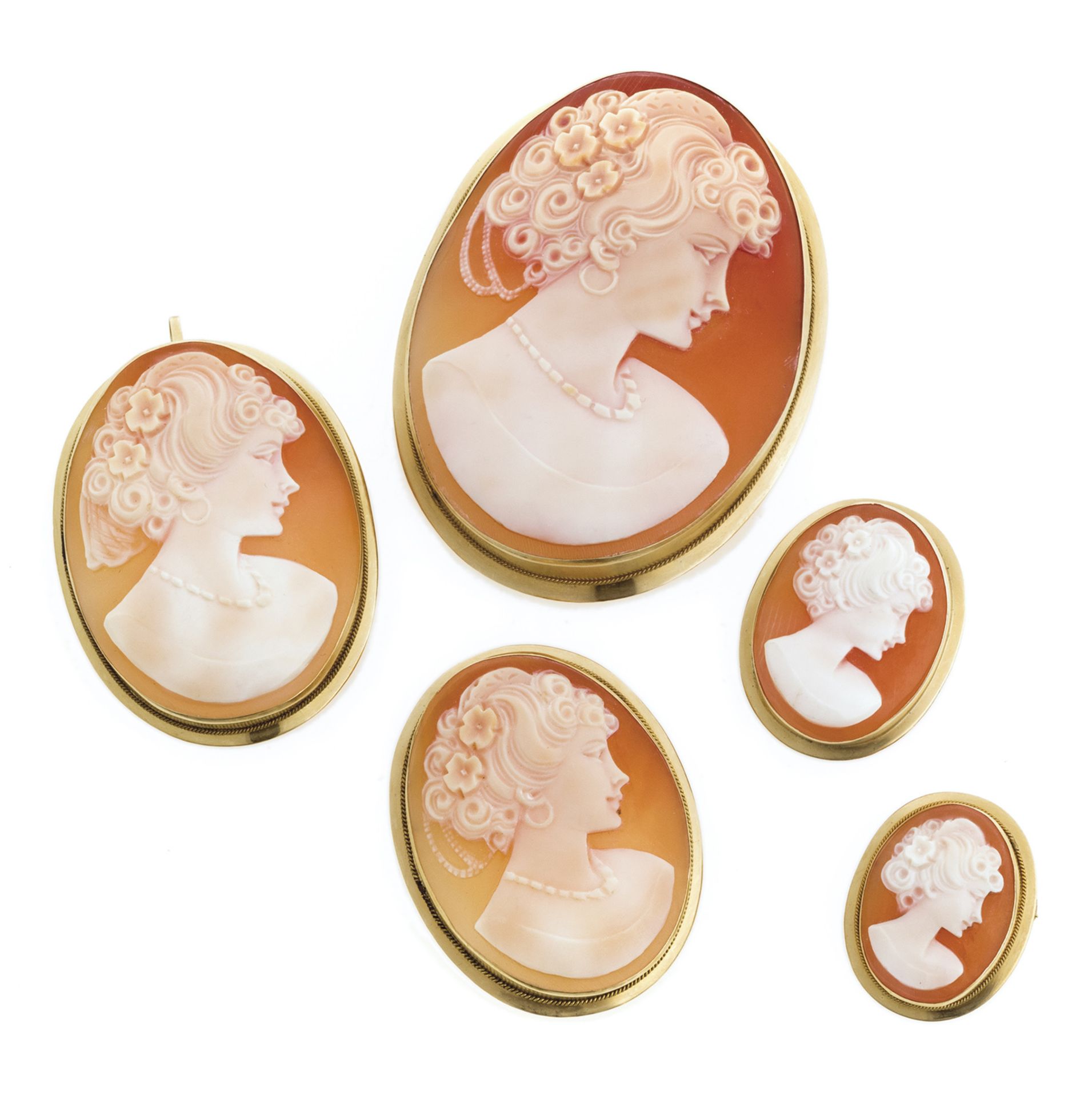 FIVE BROOCHES WITH CAMEOS