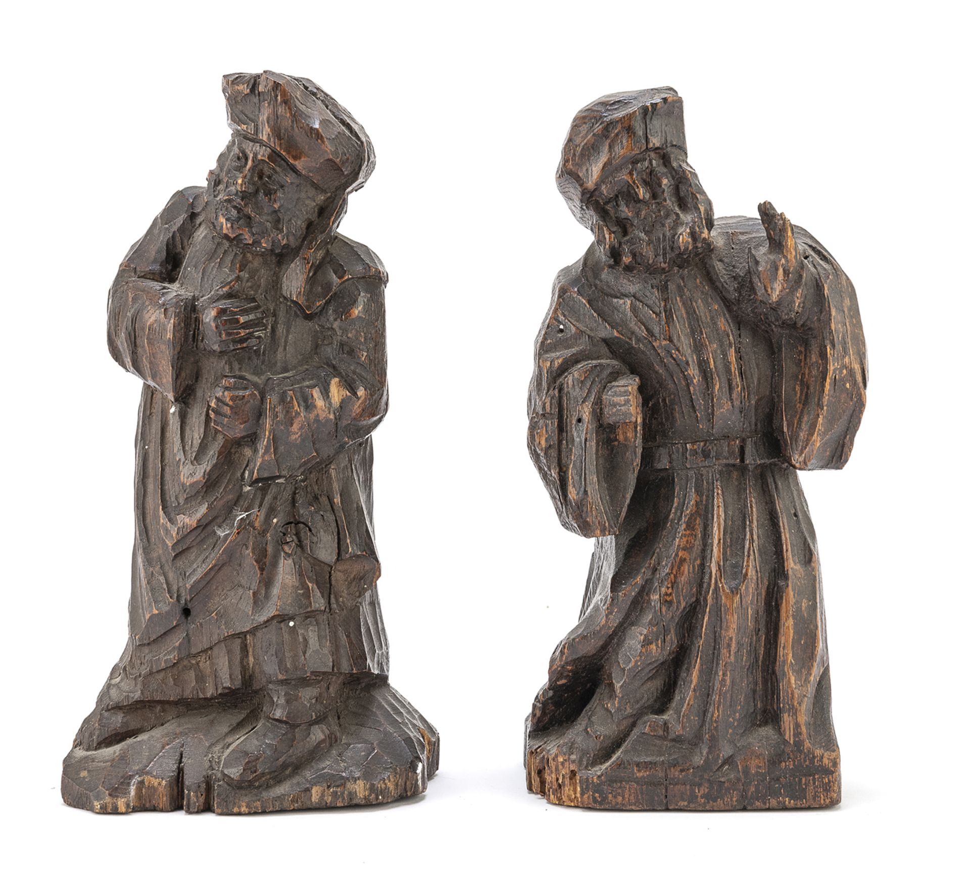 PAIR OF WOOD SCULPTURES PROBABLY 17th CENTURY GERMANY