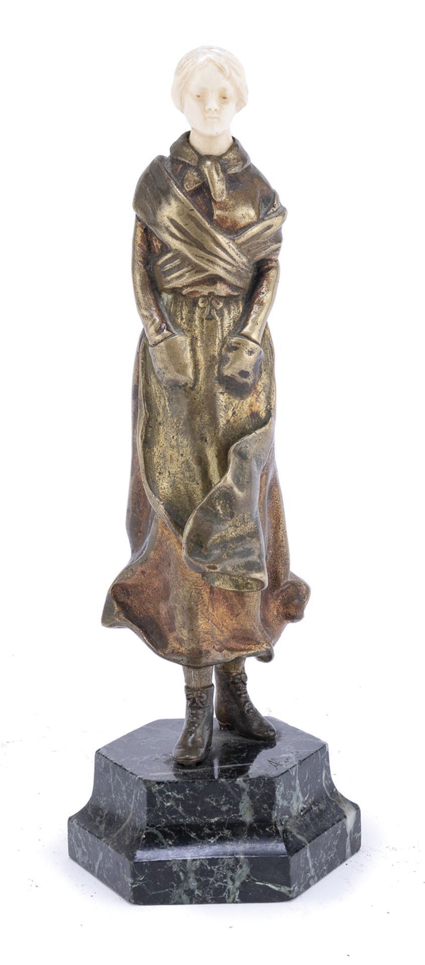 SMALL BRONZE AND IVORY SCULPTURE EARLY 20TH CENTURY