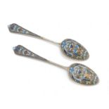 PAIR OF ENAMELED SILVER SPOONS MOSCOW 1908/1926