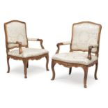 PAIR OF WALNUT ARMCHAIRS PROBABLY 18TH CENTURY NORMANDY