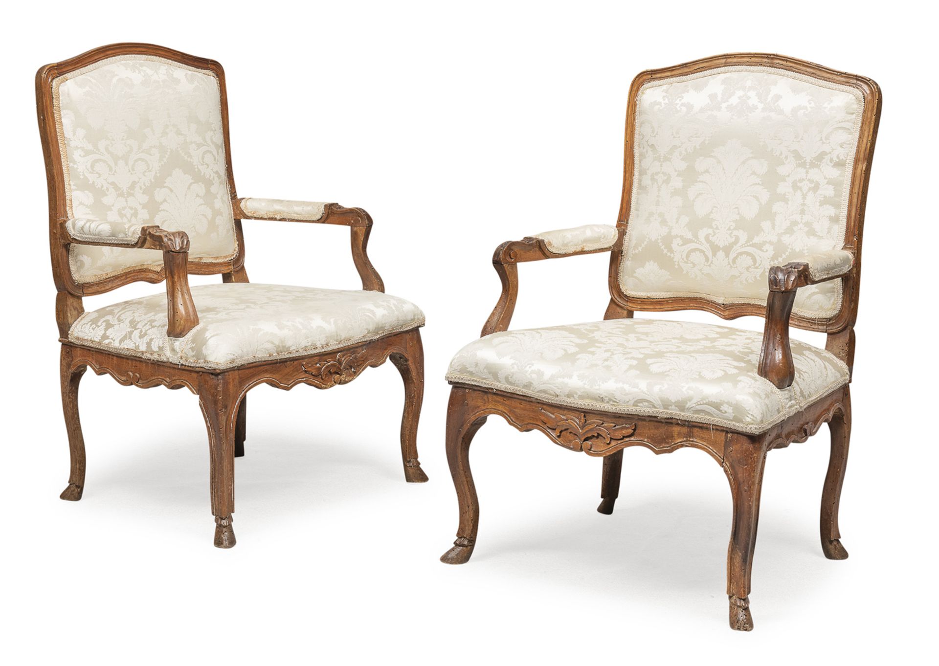 PAIR OF WALNUT ARMCHAIRS PROBABLY 18TH CENTURY NORMANDY