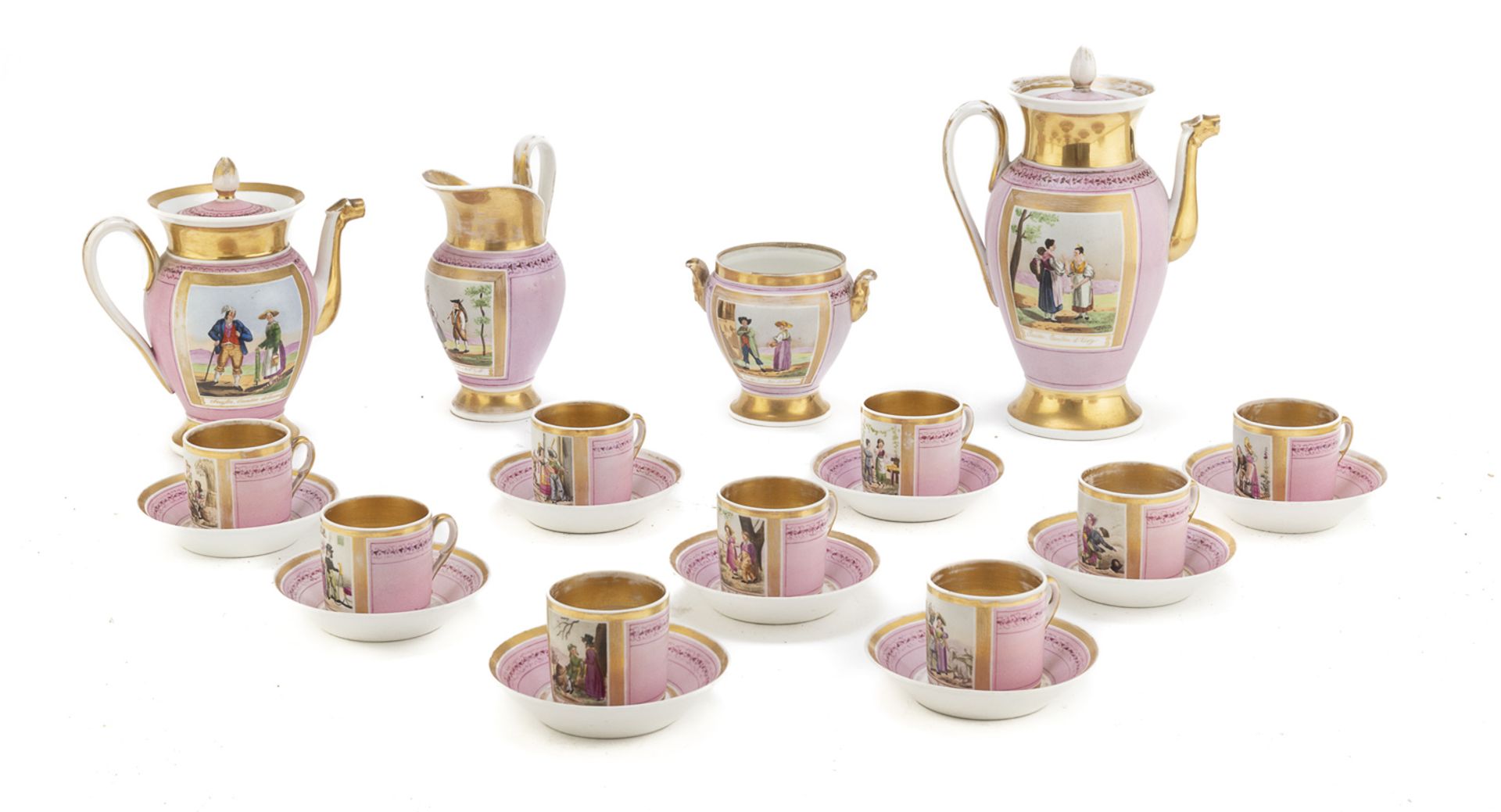 TEA AND COFFEE SET IN PORCELAIN SWITZERLAND 19th CENTURY