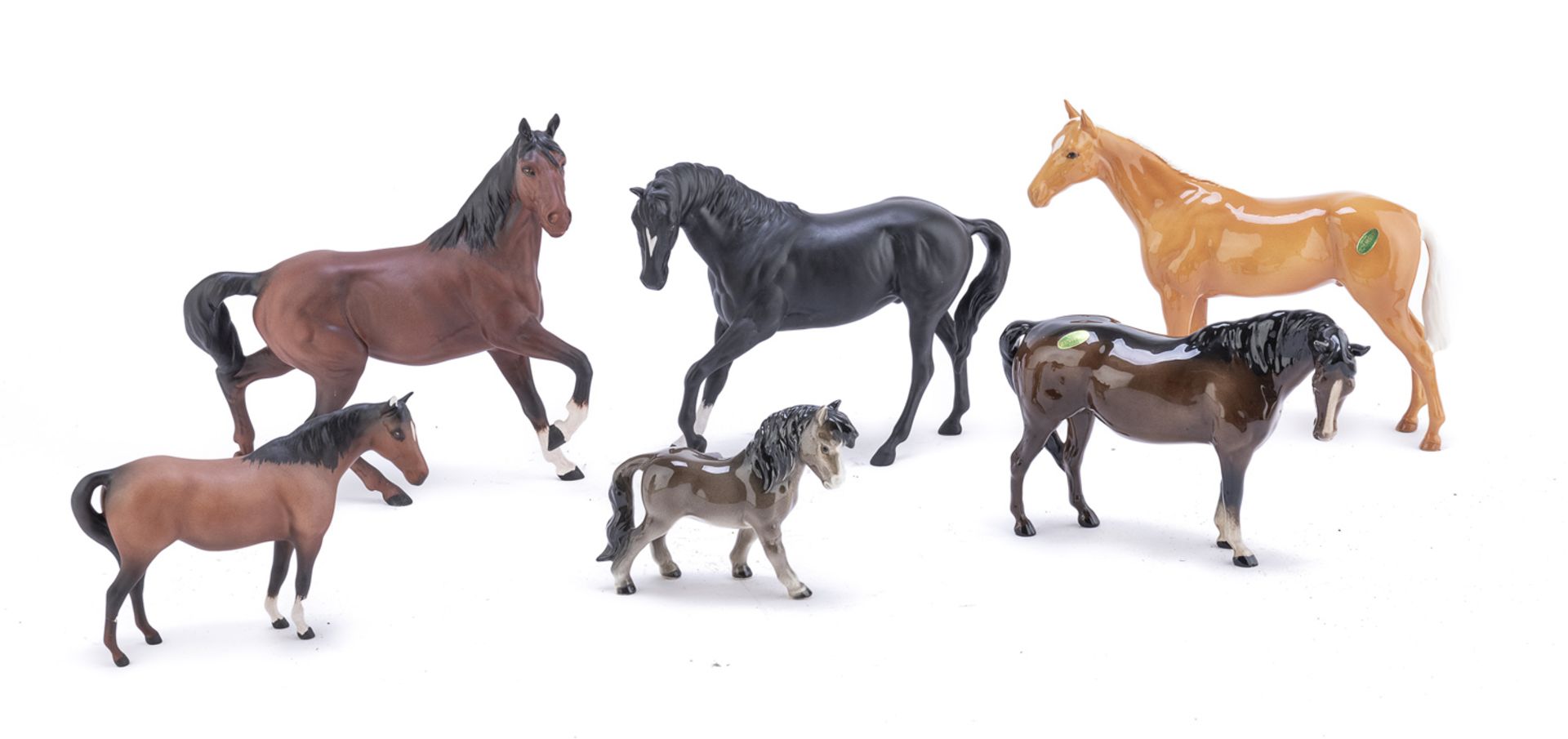 SIX PORCELAIN FIGURES OF HORSES ENGLAND 20th CENTURY