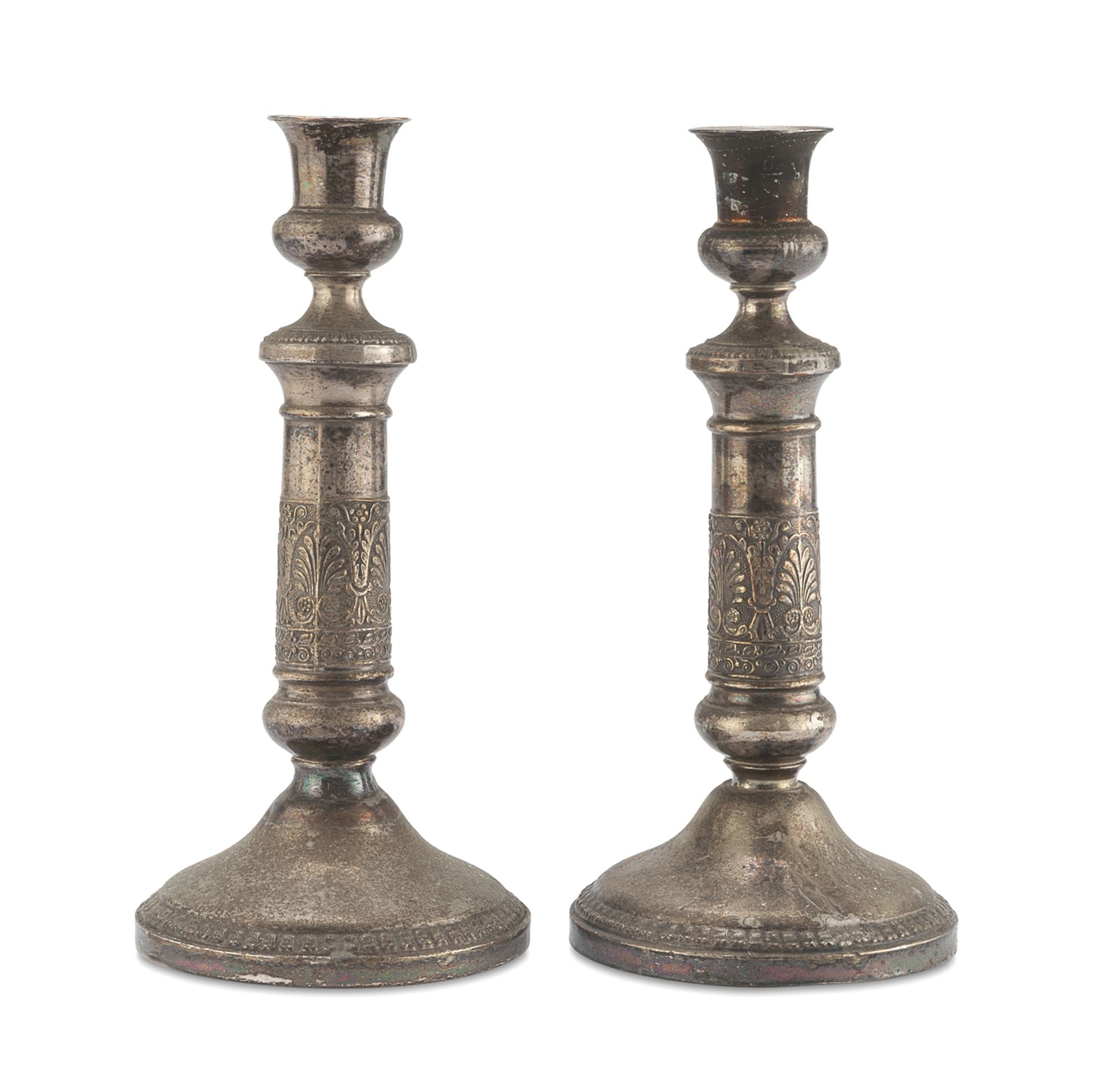 PAIR OF SILVER-PLATED CANDLESTICKS 19th CENTURY