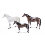 THREE PORCELAIN FIGURES OF HORSES ENGLAND 20th CENTURY