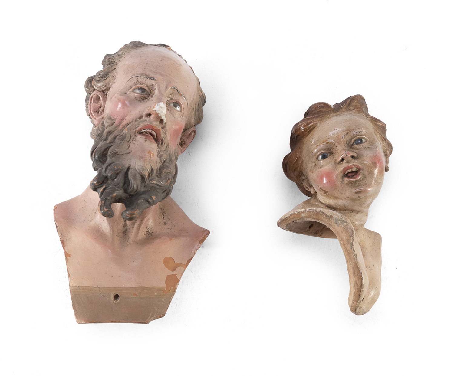 TWO CRIB BUSTS NAPLES LATE 18TH EARLY 19TH CENTURY
