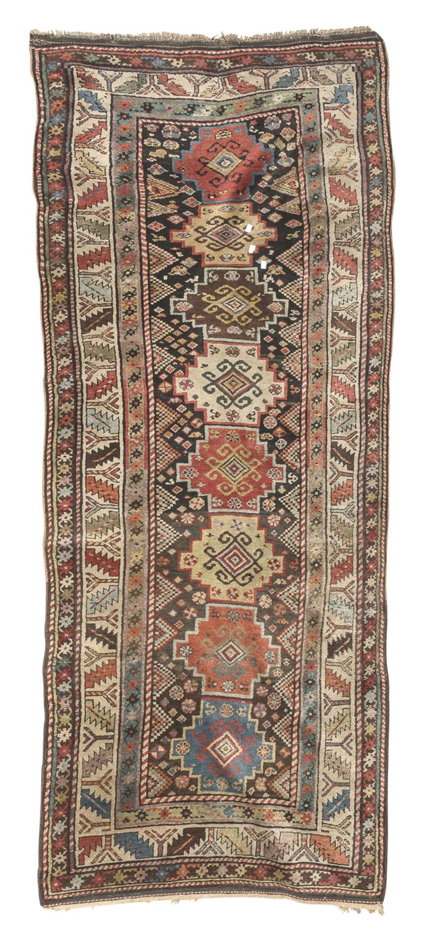 SMALL KAZAK RUNNER WITH HOOKED POLYGONS EARLY 20TH CENTURY