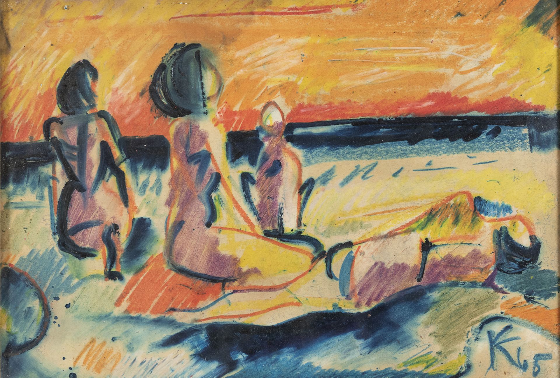 WAX PASTELS AND MIXED MEDIA BY PAINTER OF THE 20TH CENTURY