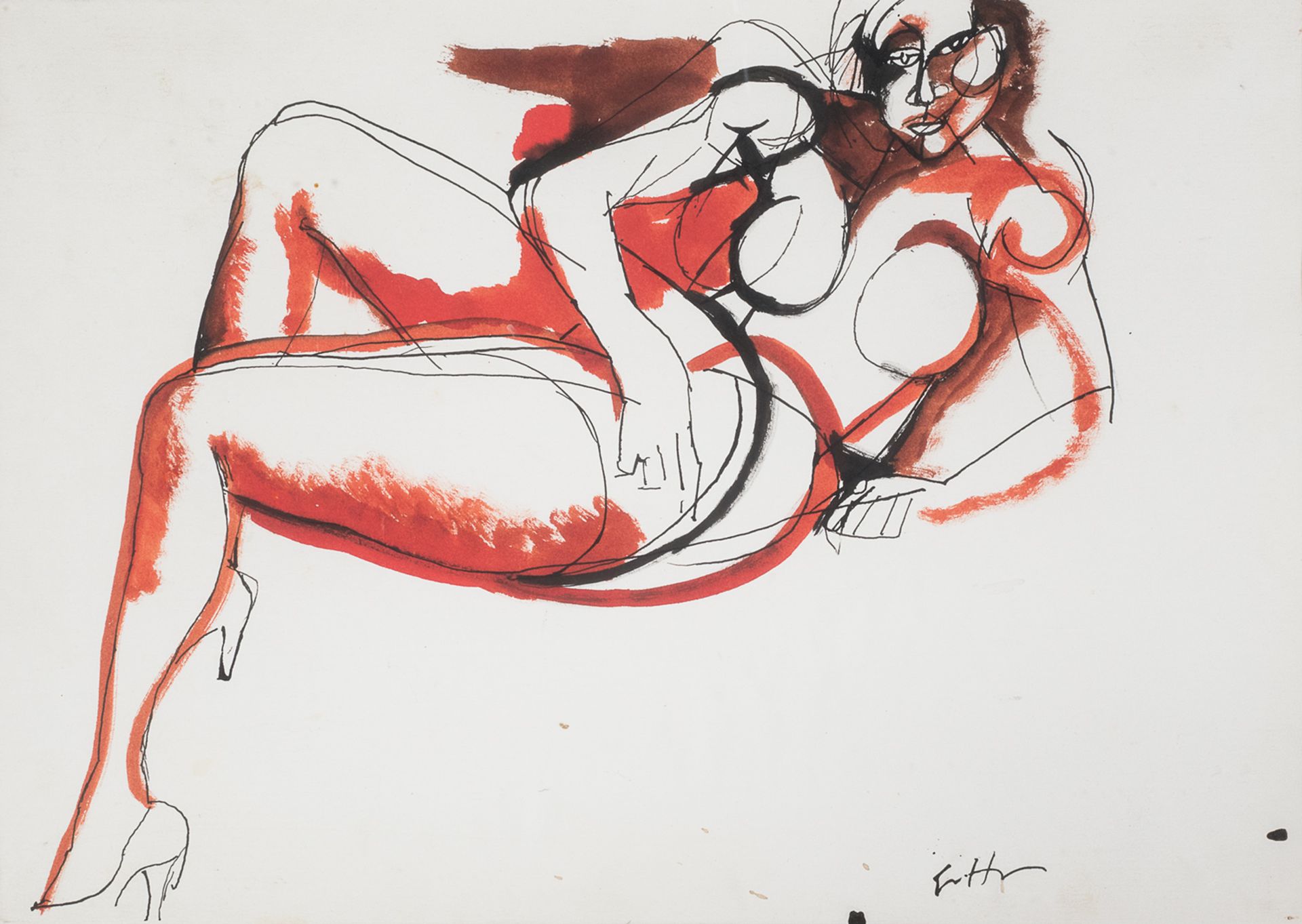 GOUACHE AND INK BY RENATO GUTTUSO 1965