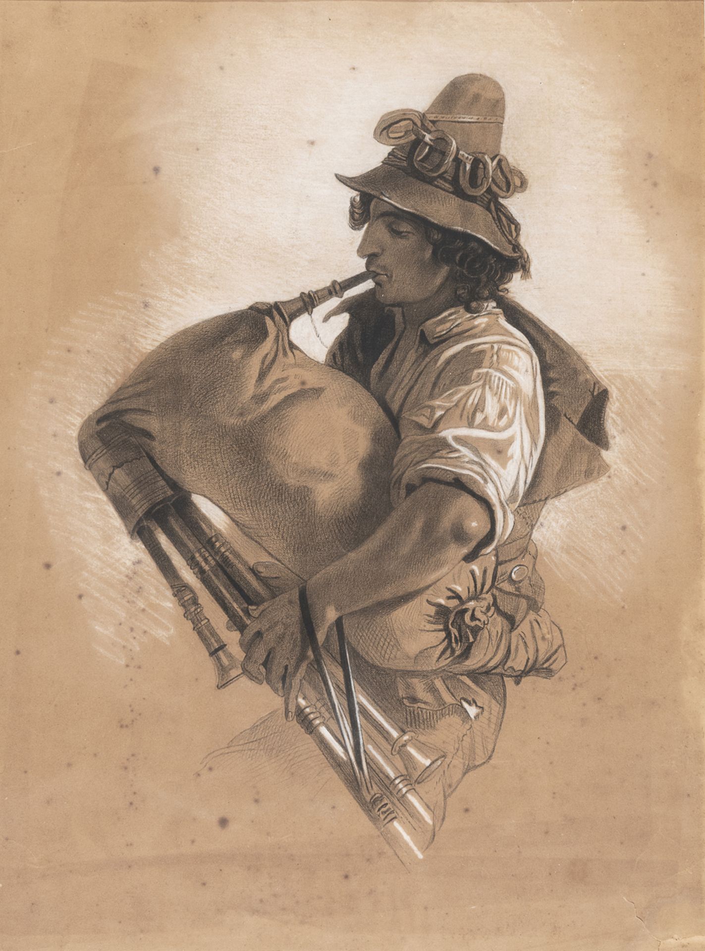 CENTRAL ITALIAN CHARCOAL AND CHALK DRAWING EARLY 20TH CENTURY