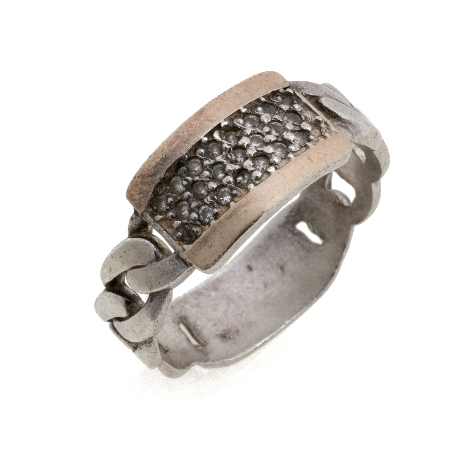 SILVER WEDDING RING WITH CENTRAL GOLD ELEMENT