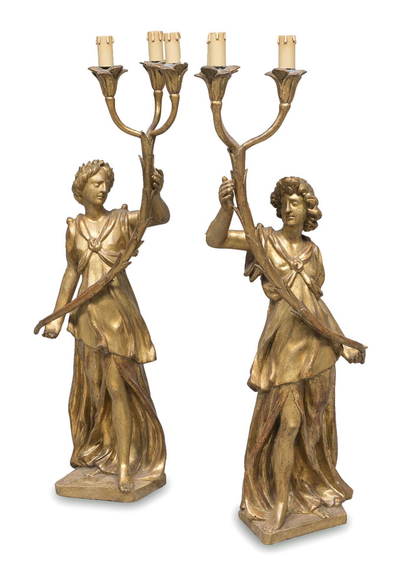 PAIR OF GILTWOOD TORCH HOLDER SCULPTURES NORTHERN ITALY 18th CENTURY