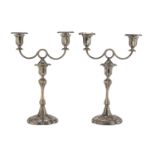 PAIR OF SILVER-PLATED DOUBLE CHANDELIERS 20TH CENTURY