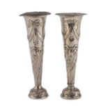 PAIR OF SILVER FLOWER VASES LONDON PUNCH 1894