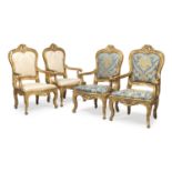 FOUR EXCEPTIONAL ARMCHAIRS IN GILTWOOD ROME 18th CENTURY