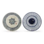 TWO CHINESE WHITE AND BLUE PORCELAIN DISHES EARLY 20TH CENTURY. DEFECTS.