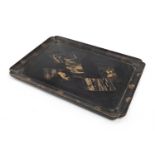 A JAPANESE BLACK AND GOLD LACQUER WOOD TRAY FIRST HALF 20TH CENTURY.