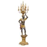 BIG CANDLESTICK IN LACQUERED AND GILDED WOOD EARLY 20TH CENTURY