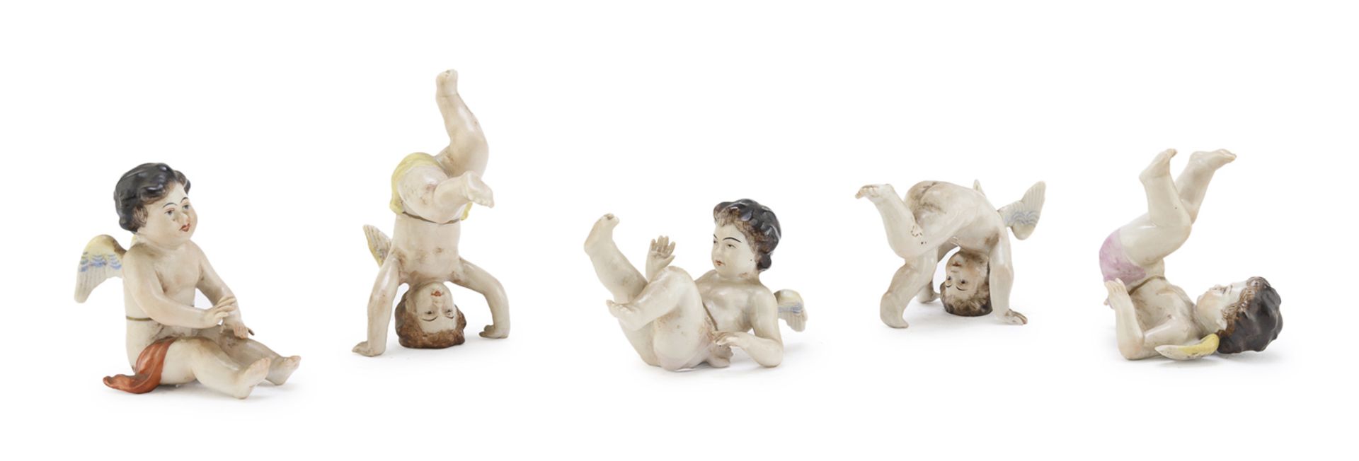 FIVE CUPID FIGURES IN PORCELAIN GINORI EARLY 20TH CENTURY