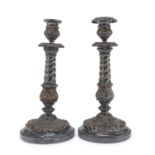 PAIR OF SILVERED COPPER CANDLESTICKS EARLY 20TH CENTURY