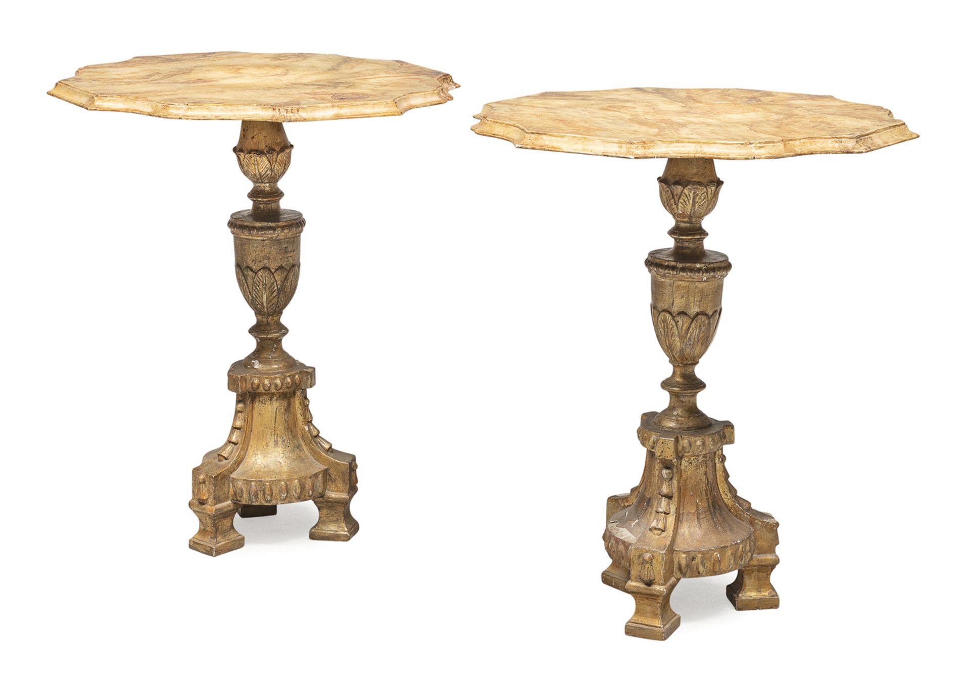 PAIR OF SMALL COMPOSITE TABLES ANTIQUE ELEMENTS