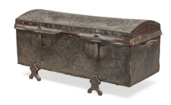 RARE WOOD AND LEATHER TRUNK 18TH CENTURY