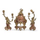 BEAUTIFUL TRIPTYCH IN PINK AND BRONZE MARBLE FRANCE EARLY 19TH CENTURY