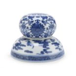 A RARE CHINESE WHITE AND BLUE PORCELAIN HAND REST 20TH CENTURY.