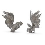 PAIR OF SILVERED BRONZE ROASTER SCULPTURES EARLY 20TH CENTURY