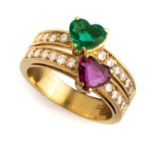 GOLD BAND RING WITH RUBY AND EMERALD