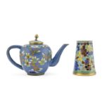 A CHINESE TEAPOT AND A SMALL VASE CLOISONNÉ-ENAMELED 20TH CENTURY.