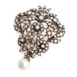 GOLD BROOCH WITH DIAMONDS AND PEARL