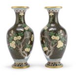 A PAIR OF CHINESE CLOISONNÉ-ENAMELED METAL VASES 20TH CENTURY.