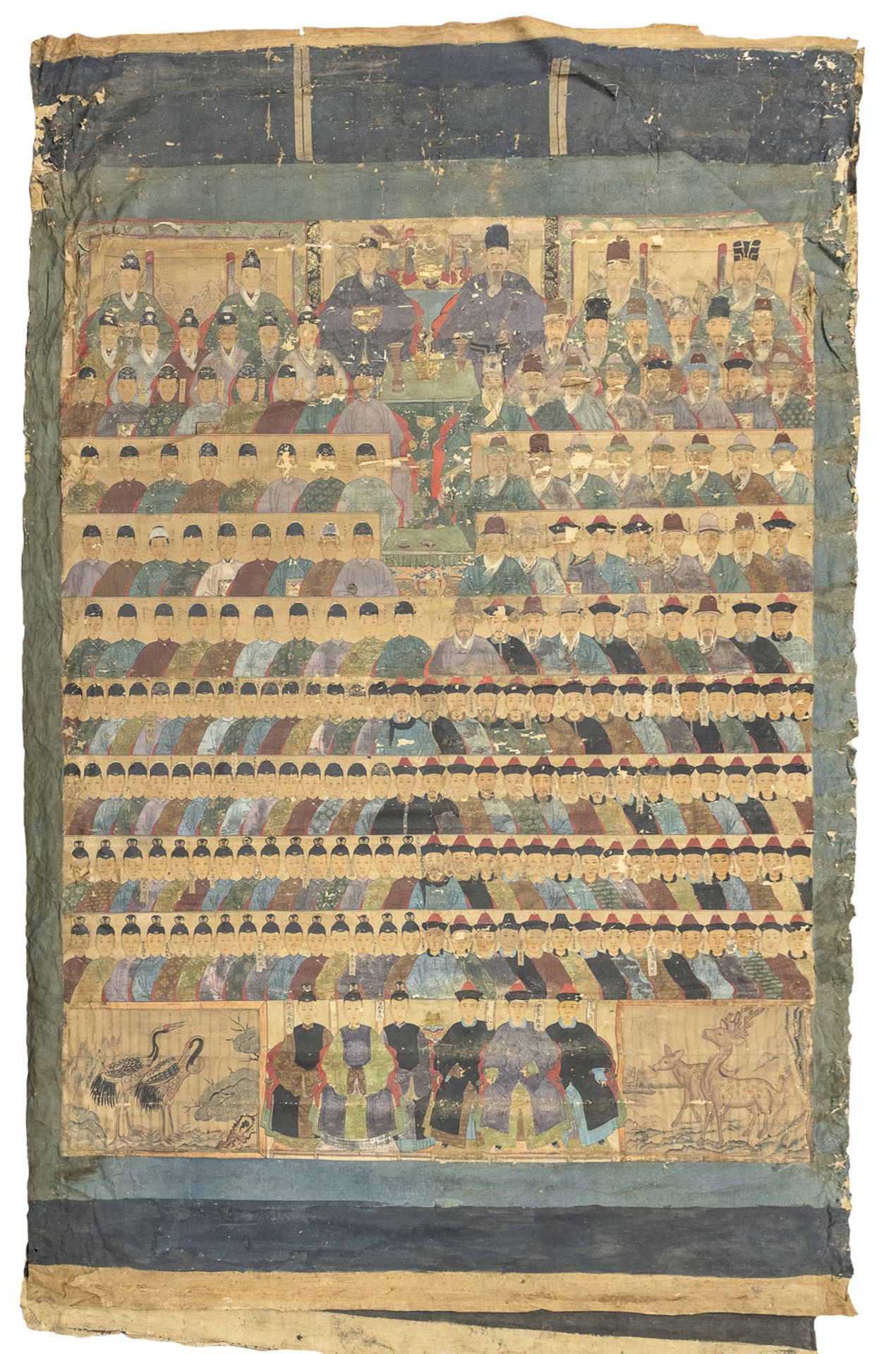 CHINESE SCHOOL 19TH CENTURY. GENEALOGICAL PORTRAITS OF COURT OFFICERS. MIXED MEDIA ON SILK. DEFECTS.